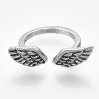 Alloy Cuff Finger Ring Wings Antique Silver Size 5 Adjustable 16mm P461