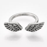 Alloy Cuff Finger Ring Wings Antique Silver Size 5 Adjustable 16mm P461