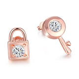 Rose Gold Plated  Earrings Stud AAA Zirconia Push Back .84" L171