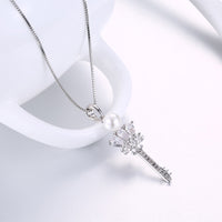 Platinum Plated Necklace Pendant Key Zirconia 23" 1MM Lobster Clasp B337