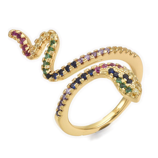 Brass Micro Pave Cubic Zirconia Cuff Ring Snake Size 6 Adjustable 16mm P443