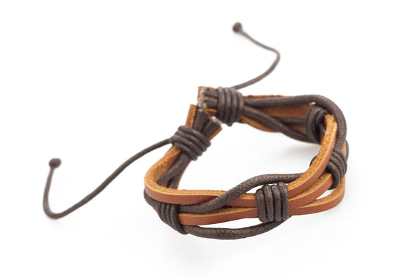 Genuine Leather Handmade Bracelet Mens Unisex Wrap Tribal Brown Adjustable H216