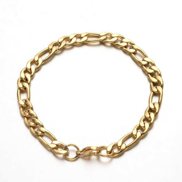 Stainless Steel Figaro Link Chain Bracelet Lobster Gold 8" 205mm Z219