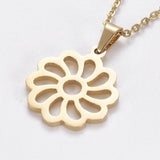 Stainless Steel Set Earring Pendant Necklace Flower Gold 18" P802