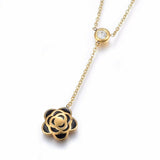 Stainless Steel Set Necklace Stud Earrings Enamel Flower Gold 16.5" Z756