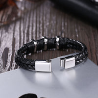 Stainless Steel Leather Bracelet 8.5 Inches 12MM Slide L377