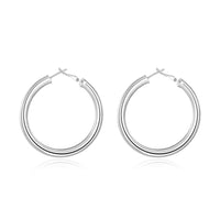 Sterling Silver Plated Hoop Pierced Earrings 1.8" Inches L100