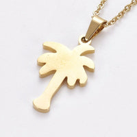 Stainless Steel Set Earring Pendant Necklace Coconut Tree Gold 18" P796