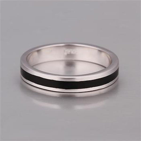 Platinum Unisex Black Line Band Ring Size 8 B94