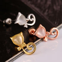Rose Gold Plated Earrings Stud Push Back Cat .48" L263