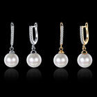 Yellow Gold Plated Earrings Drop Dangle AAA Zirconia  Latch Back Clasp L549