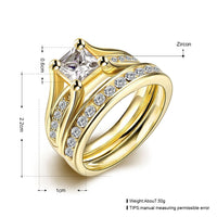 Stainless Steel Set Ring Yellow Gold AAA Zirconia Women B438