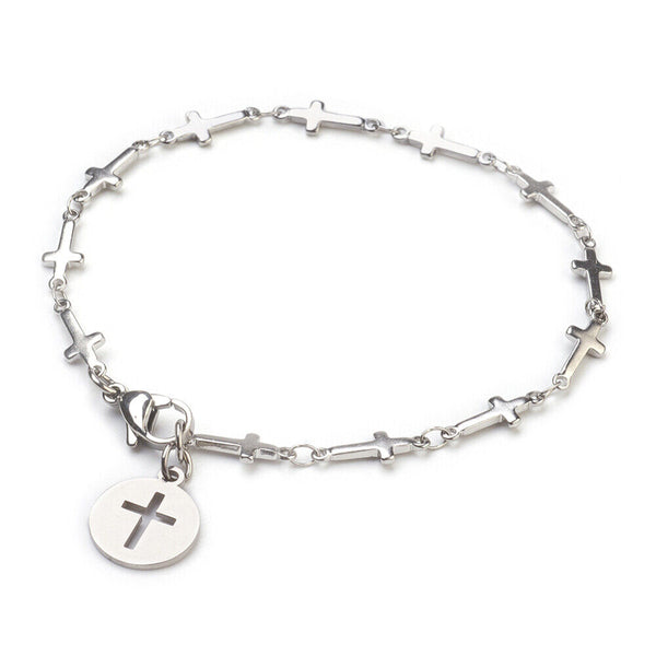 Stainless Steel Charm Bracelet Cross Silver 7.8" Z122