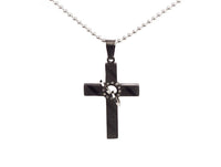 Stainless Steel Cross Zirconia Pendant Beads Necklace Unisex Black L165