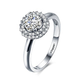 Platinum Plated Encrusted Halo Solitaire Ring AAA Zirconia Women B303