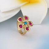 Gold Blue Pink Zirconia Flower Band Ring Size 8 B117