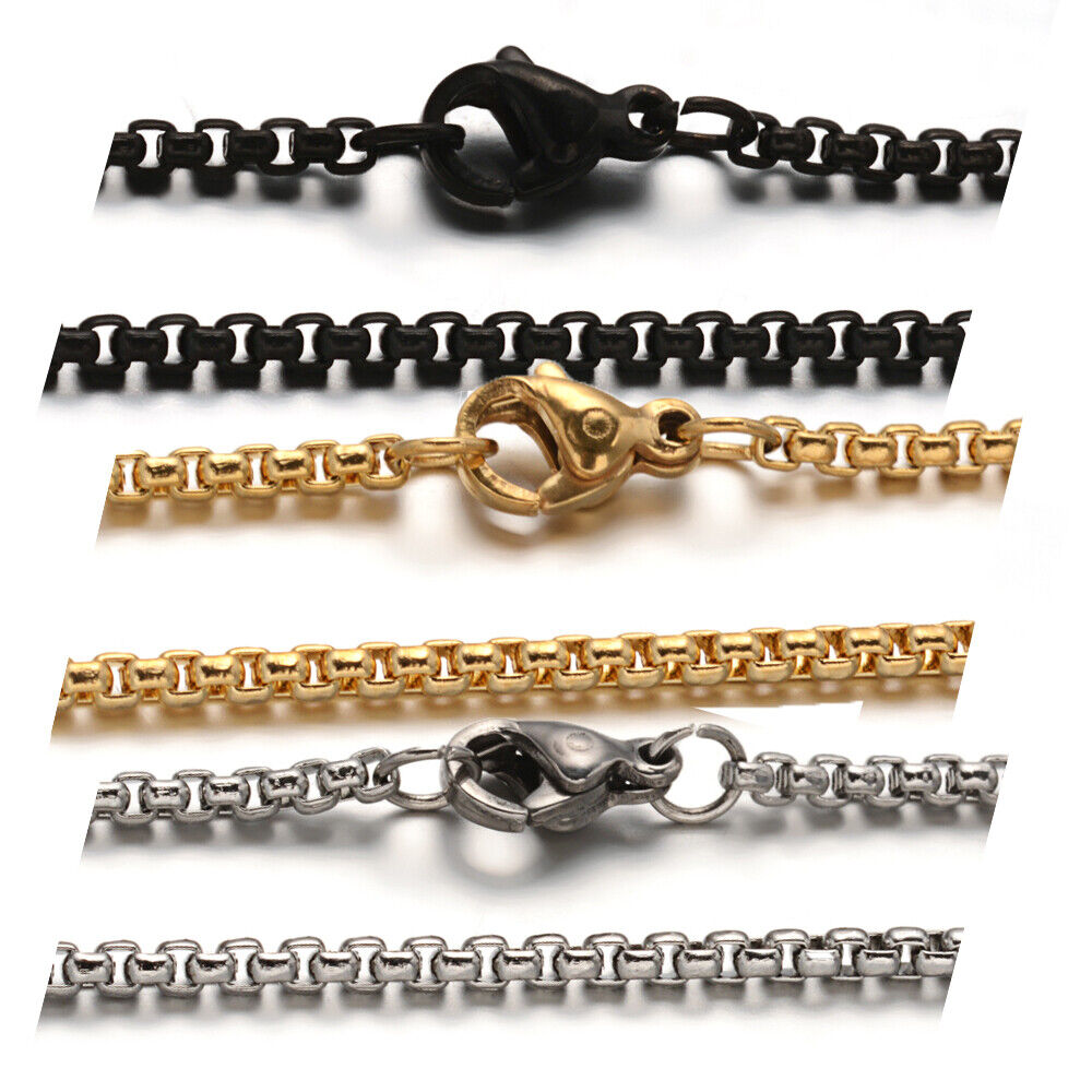 Stainless Steel Box Chain Necklace Lobster Clasp Gunmetal Black 29" 2mm P105
