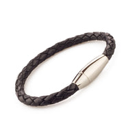 Unisex Braided Leather Stainless Steel Magnetic Clasp Bracelet Black SAME DAY SH