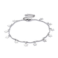 Stainless Steel Bar Chain Anklet Bracelet Star Charms Lobster Silver 9.6" Z10