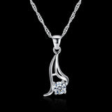 Sterling Silver Necklace Pendant Drop AAA Zirconia 18" 1MM Lobster Clasp B432