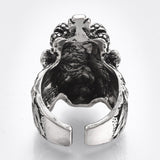 Alloy Cuff Finger Ring Wide Ring Lion Antique Silver Size 9 Adjustable 9mm P445