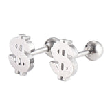 Stainless Steel Ear Plugs Ear Studs Dollar Sign Silver 8x6x2mm 1mm Z351