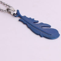 316L Stainless Steel Pendant  0.70X1.90 Inch Feather Necklace 22" B121