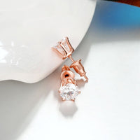 Rose Gold Plated  Earrings Stud AAA Zirconia Push Back 0.64" L180