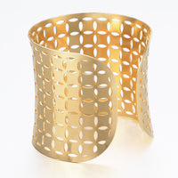 Hollow Stainless Steel Wide Band Cuff Bangle Gold Adjustable Z169