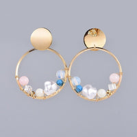 Pearl Dangle Earrings Beads Gemstone Beads Sea Shell Gold 49mm Pin 0.8mm  P645