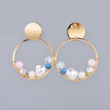 Pearl Dangle Earrings Beads Gemstone Beads Sea Shell Gold 49mm Pin 0.8mm  P645