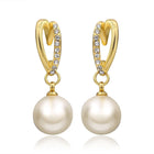 Gold Pearl Stud Drop Zirconia Earrings L105