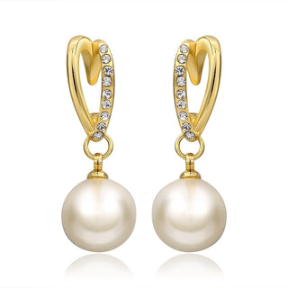 Gold Pearl Stud Drop Zirconia Earrings L105