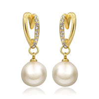 Gold Pearl Stud Drop Zirconia Earrings L105