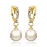 Gold Pearl Stud Drop Zirconia Earrings L105