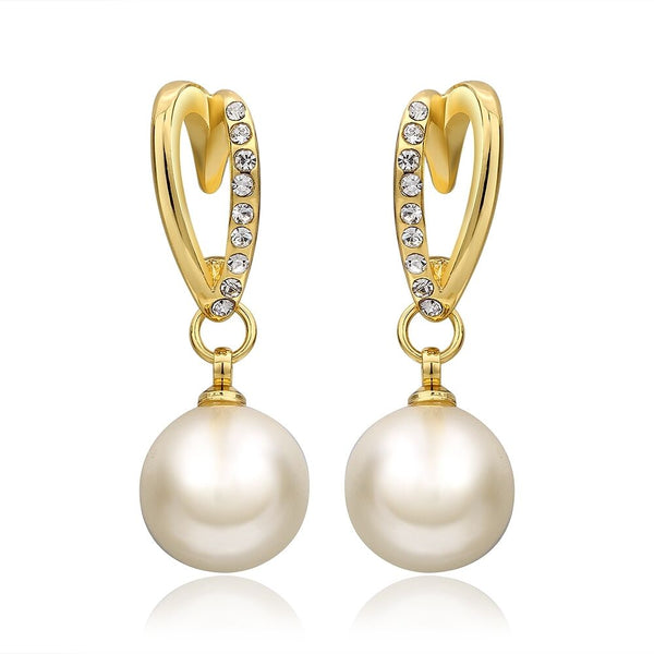 Gold Pearl Stud Drop Zirconia Earrings L105