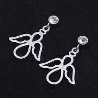 Stainless Steel Dangle Stud Earrings Zirconia Angel Silver 23.5mm 0.8mm Z369