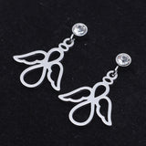 Stainless Steel Dangle Stud Earrings Zirconia Angel Silver 23.5mm 0.8mm Z369