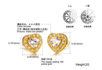 Gold Plated Earring  Heart AAA Cubic Zirconia Women's G198