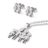 Stainless Steel Set Pendant Necklace Earrings Lobster Family Silver 17" A452