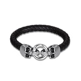 Stainless Steel Leather Bracelet 7.87 Inch Skull  Silver Black L396