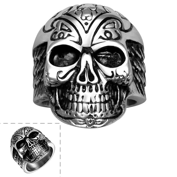 Stainless Steel  Antique Gothic Biker Tribal Ring Black Men's Unisex Skull B177