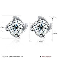 Sterling Silver Plated  Earrings  Stud AAA Zirconia  Push Back Clasp L789