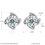 Sterling Silver Plated  Earrings  Stud AAA Zirconia  Push Back Clasp L789