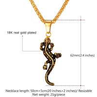 Gold Plated  Necklace Pendant Stainless Steel Gecko Animal Charm black L106