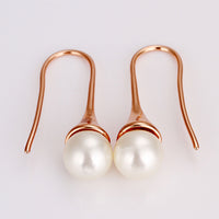 Rose Gold Fish Hook Drop Dangle Pearl Earrings L131