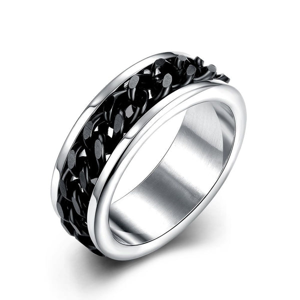 Stainless Steel Band Wedding Ring Black Men's Unisex Chain B423