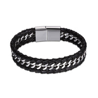 Stainless Steel Leather Bracelet 8 Inches 14.8MM Magnetic L333