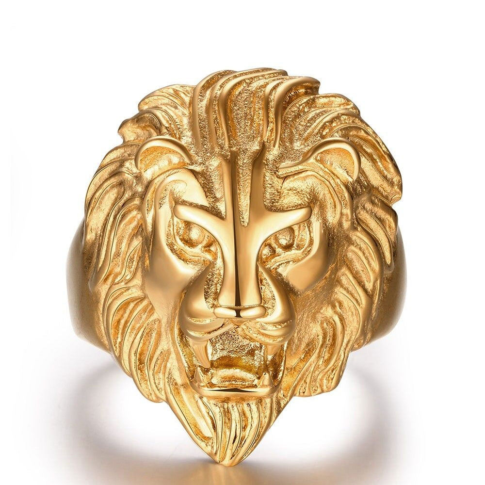 Yellow Gold Plated Biker Ghotic Mens Ring Lion Animal B527