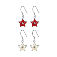 Sterling Silver Plated Earrings Drop Dangle Fish Hook Star .48" L427